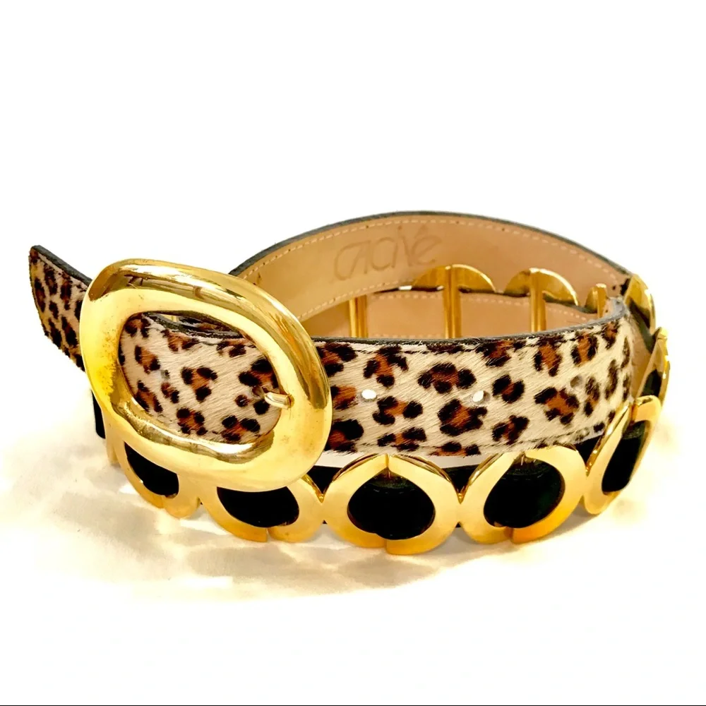 CACHÉ - VINTAGE 90’s Leather & Gold Leopard Calf Hair Belt - Picture 5 of 5